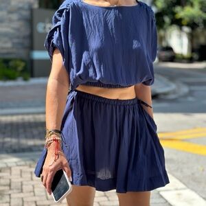 Women's Navy Blue Shorts Set